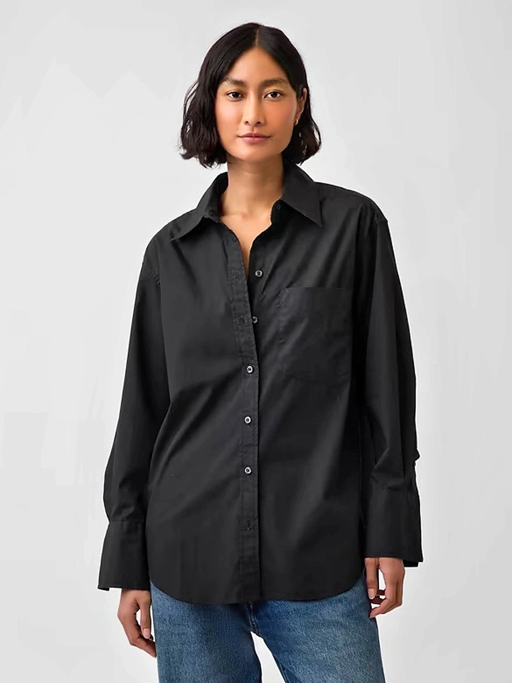 Gap Organic Cotton Poplin Big Shirt Black Button Down